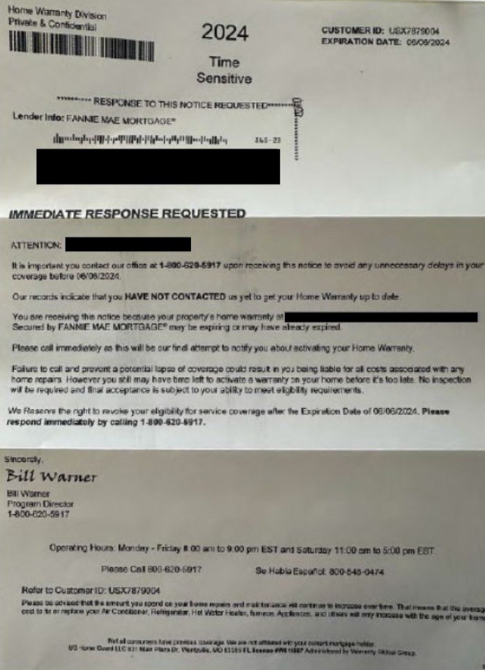 Fannie Mae Warns Homeowners of ‘Fraudulent’ Warranty Products Bearing Its Name 1 US Home Guard mailer