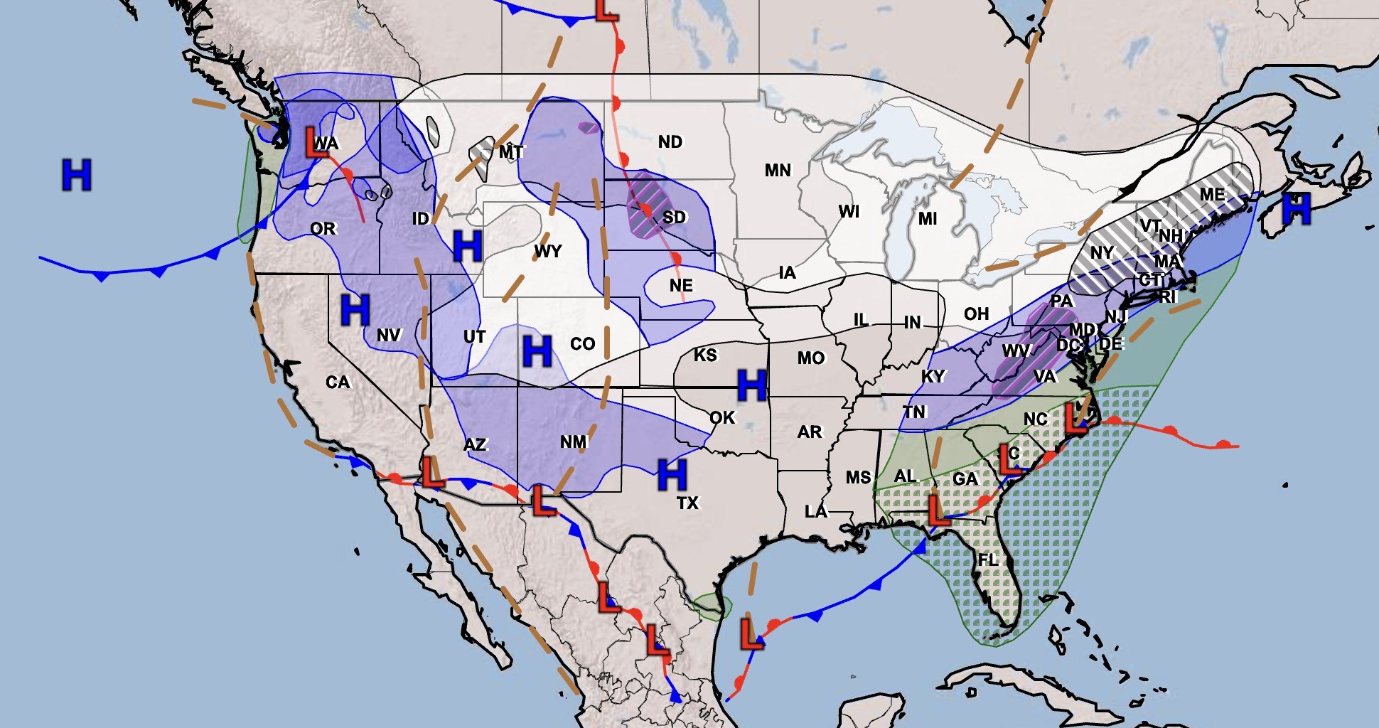 NOAA map showing expected landfall from Nor'Easter storm.